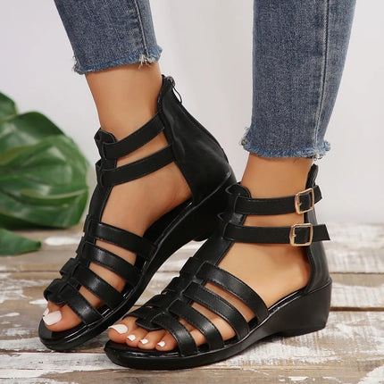 2025 Spring Summer Ladies' Plus Size Wedge Sandals Comfortable Durable Beach Flat Sandals Solid Color by Temu-New Foreign Trade
