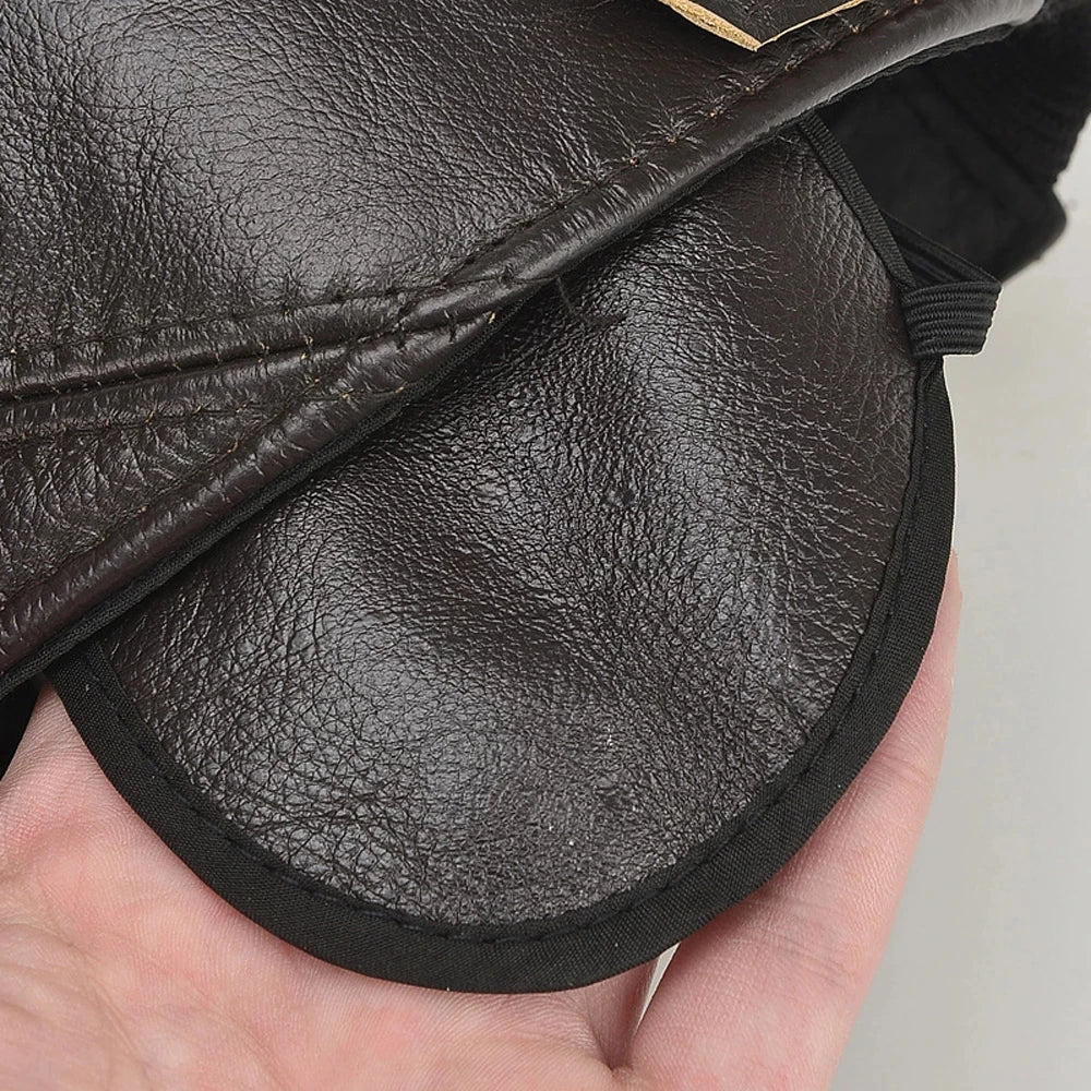 Genuine Leather Earflap Baseball Cap – Real Cowhide Winter Warmth-HighTouch