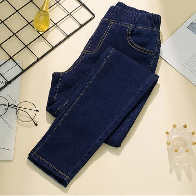 Black Elastic-Waist Slim Stretch Jeans – 6XL High-Waist Ankle-Length