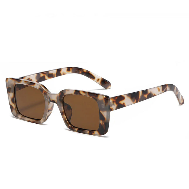 SO&EI Small Rectangle Leopard Sunglasses – Unisex Trendy UV400 Shades