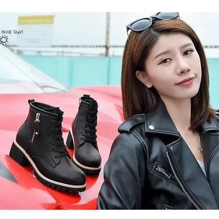 Women’s Chunky Heel Ankle Boots – Stylish Comfort & Lift