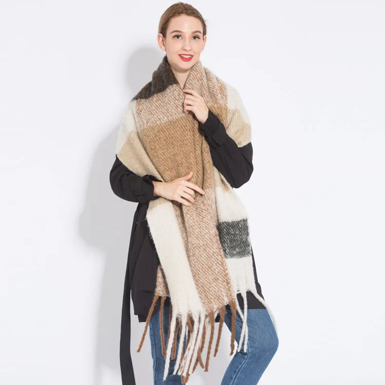Luxury Brand Cashmere Women Plaid Scarf Winter Warm Shawl Wrap Pashmina Long Tassel Female Foulard Thick Blanket Scarves Pareo