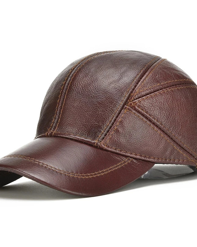 Genuine Leather Earflap Baseball Cap – Real Cowhide Winter Warmth