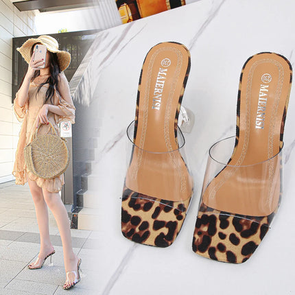 Fierce Leopard Print Heeled Sandals – Bold Style with Clear Strap Edge