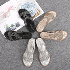 Bohemian Rhinestone Flat Sandals – Comfortable Summer T-Strap for Women-HighTouch