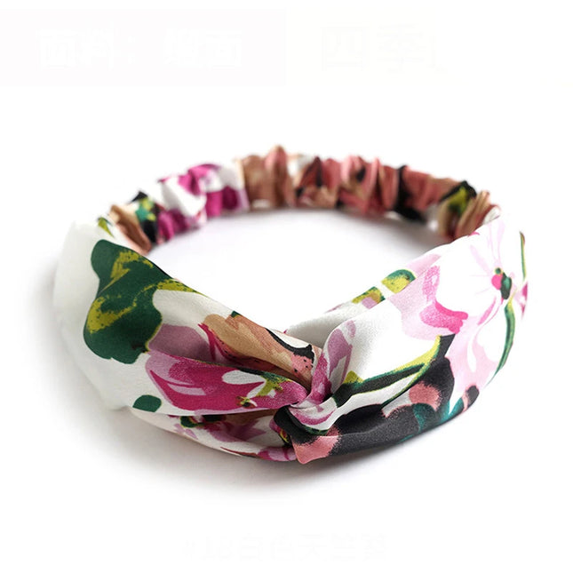 Vintage Boho Printed Cross Turban Headband – Wide Stretchy Fabric Band