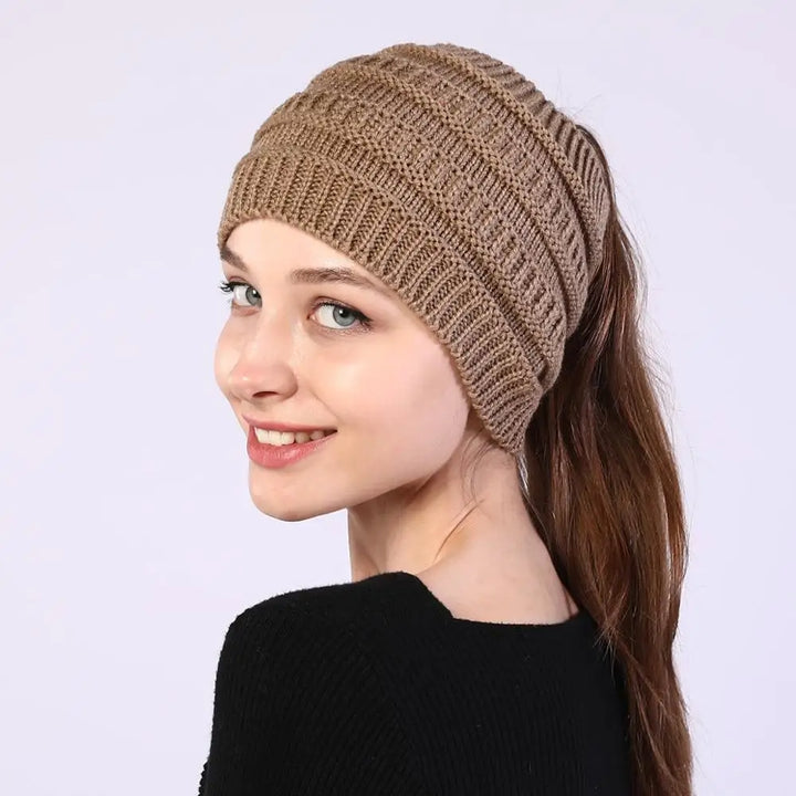 Women’s Ponytail Knitted Beanie-HighTouch