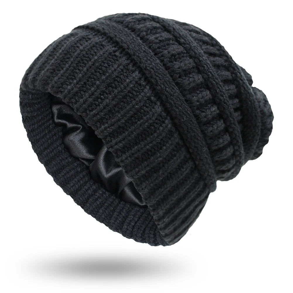 Women’s Silk-Satin Lined Chunky Knit Beanie