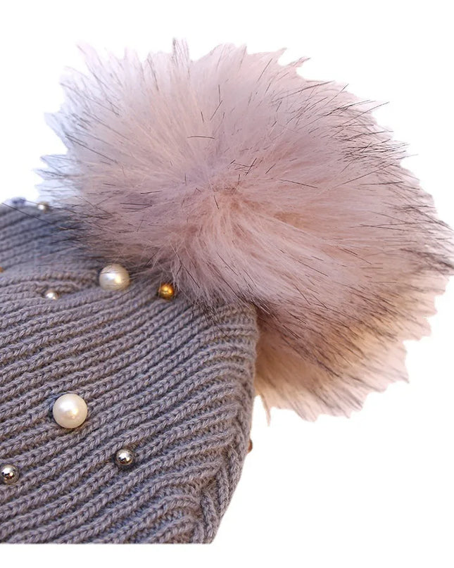 Pearl & Rhinestone Pom Pom Beanie