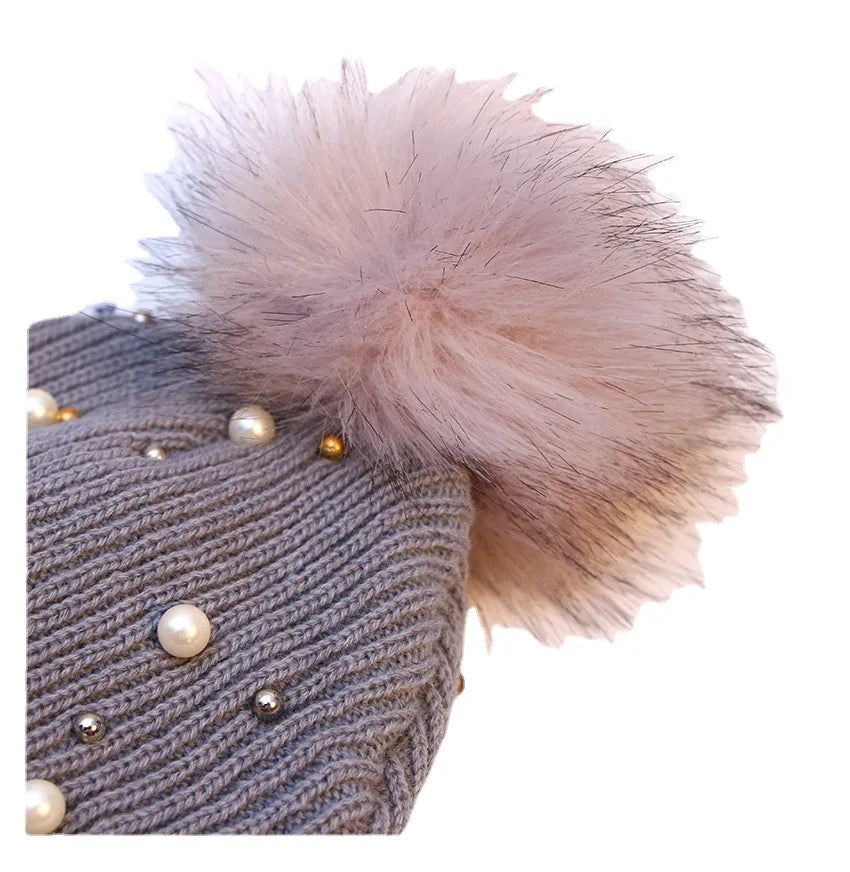 Pearl & Rhinestone Pom Pom Beanie-HighTouch