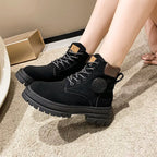 Women’s Tricolor Lace-Up Chunky Heel Ankle Boots – British Style-HighTouch