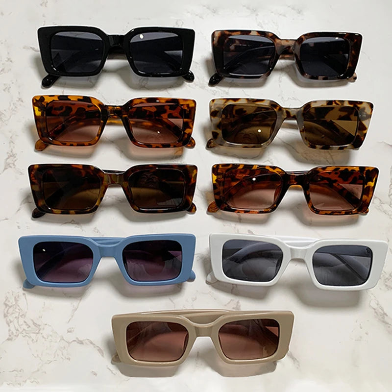 SO&EI Small Rectangle Leopard Sunglasses – Unisex Trendy UV400 Shades