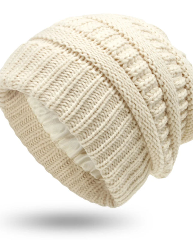 Women’s Silk-Satin Lined Chunky Knit Beanie
