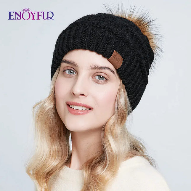 Women’s Faux Fur Pom Slouchy Knit Beanie