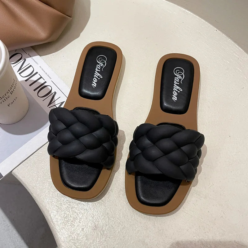 Women's Woven Flat Slide Sandals-HighTouch