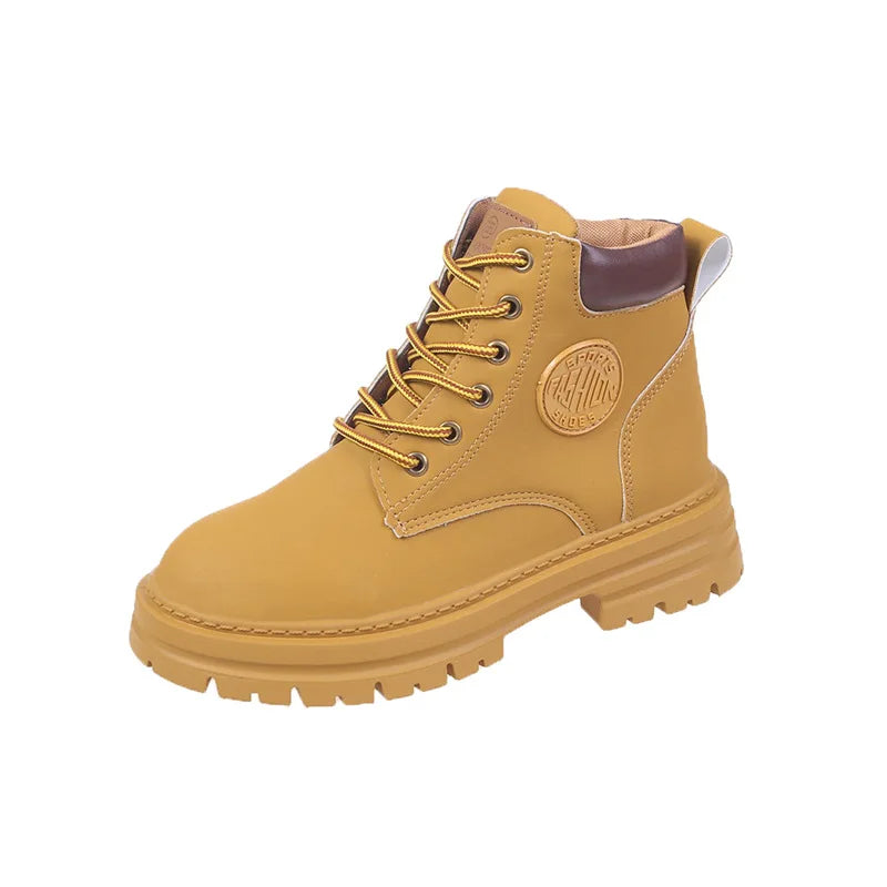 Women’s Tricolor Lace-Up Chunky Heel Ankle Boots – British Style