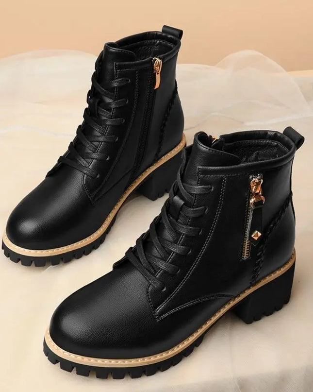 Women’s Chunky Heel Ankle Boots – Stylish Comfort & Lift