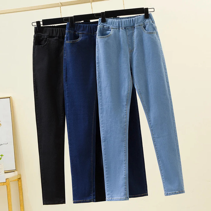 Black Elastic-Waist Slim Stretch Jeans – 6XL High-Waist Ankle-Length-HighTouch