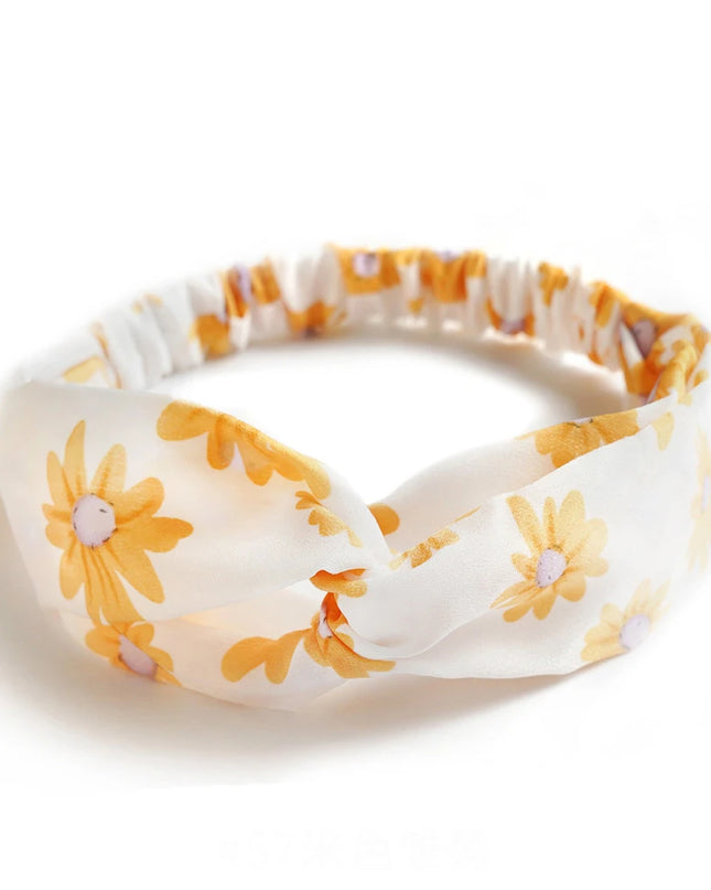 Vintage Boho Printed Cross Turban Headband – Wide Stretchy Fabric Band