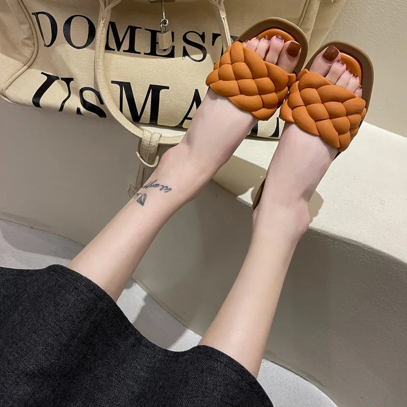 Women's Woven Flat Slide Sandals-HighTouch