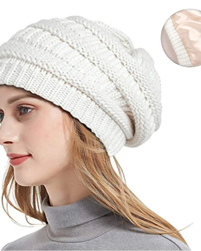 Women’s Silk-Satin Lined Chunky Knit Beanie