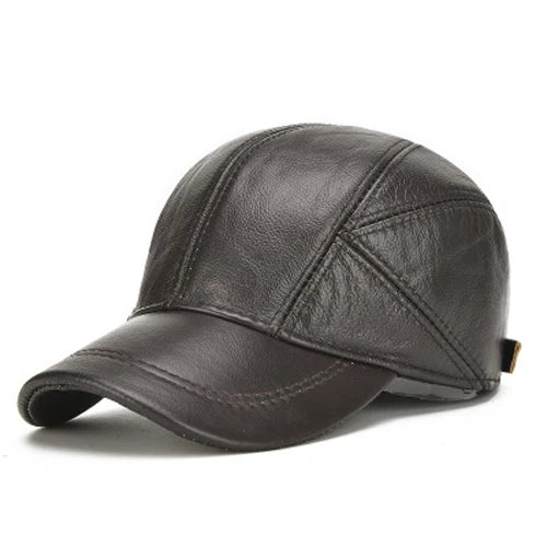 Genuine Leather Earflap Baseball Cap – Real Cowhide Winter Warmth
