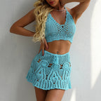 Liora - Women Crochet Halter Bikini Cover Up Set