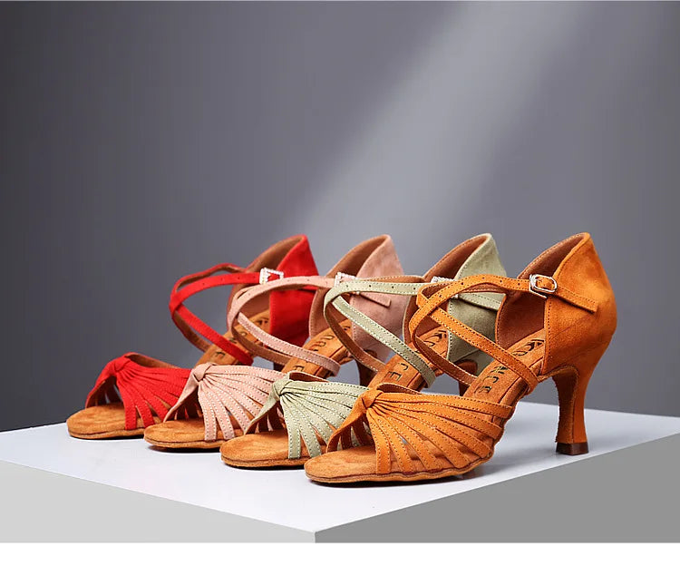 Red 7cm Soft Sole Women Latin Dance Shoes Strap Salsa Ballroom Tango Jazz Free Dancing Shoes