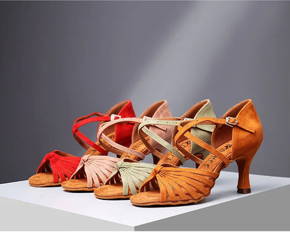 Red 7cm Soft Sole Women Latin Dance Shoes Strap Salsa Ballroom Tango Jazz Free Dancing Shoes