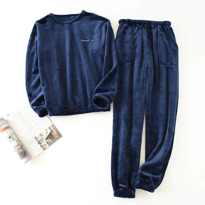 Thick Velvet & Flannel 2-Piece Pajama Set Men