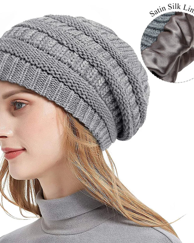 Women’s Silk-Satin Lined Chunky Knit Beanie