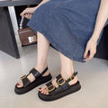 Korean Style Platform Sandals – Square Toe Buckle Flats for Women-HighTouch