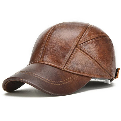 Genuine Leather Earflap Baseball Cap – Real Cowhide Winter Warmth