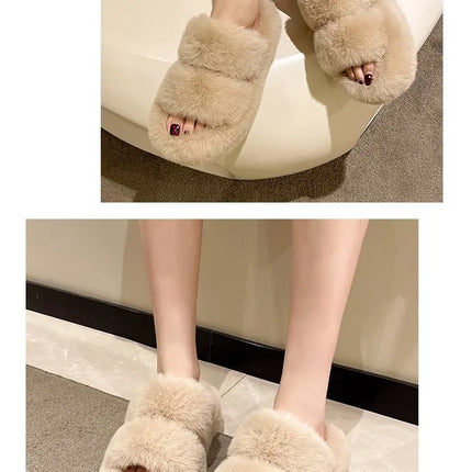 Women's Platform Plush Cotton Slippers – Thick Sole Indoor Fur Slides