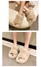 Women's Platform Plush Cotton Slippers – Thick Sole Indoor Fur Slides-HighTouch
