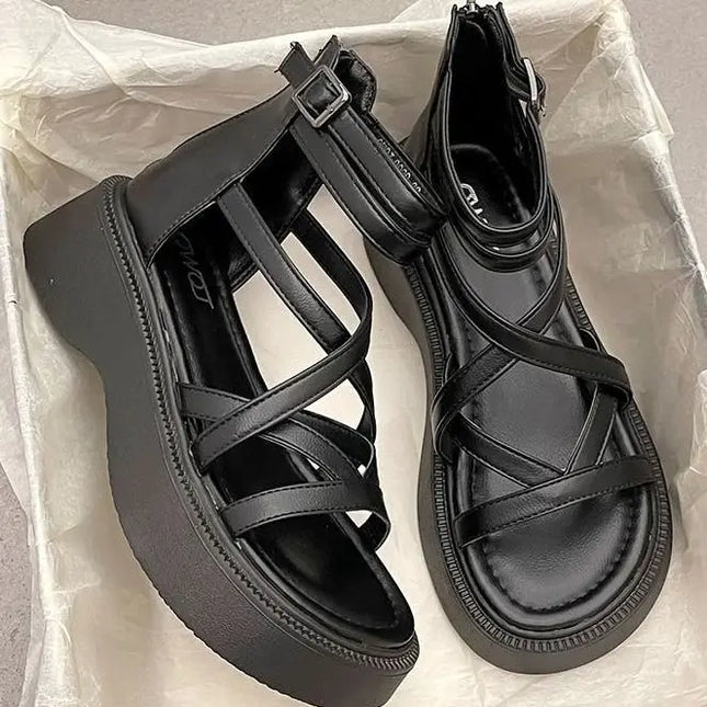 2025 Summer Platform Sandals for Women | Cross Strap Roman High-Top Beach Shoes