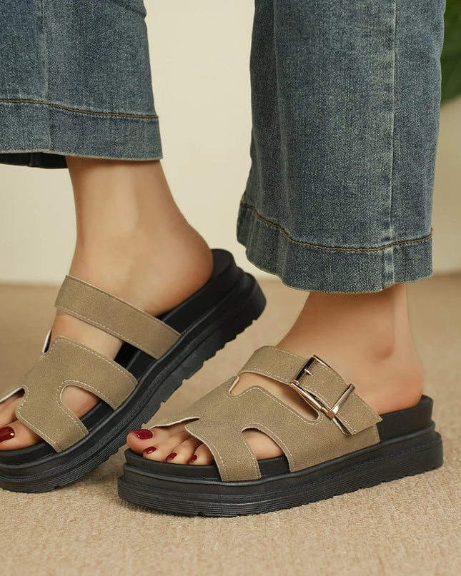 Women’s Trendy Velcro Belt‑Buckle Beach Sandals – Thick Sole Sport Slides