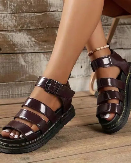 Calceus Gladiator Sandals with Buckle – Peep Toe Flax Summer Sandals for Women