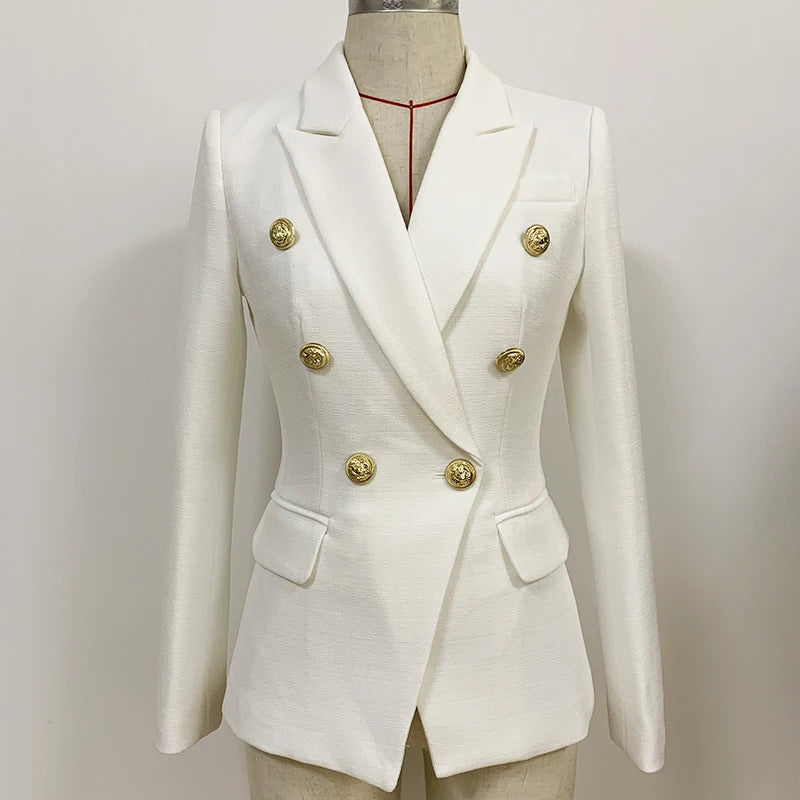 Baroque Double-Breasted Women's Blazer with Silver Lion Buttons