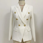 Baroque Double-Breasted Women's Blazer with Silver Lion Buttons