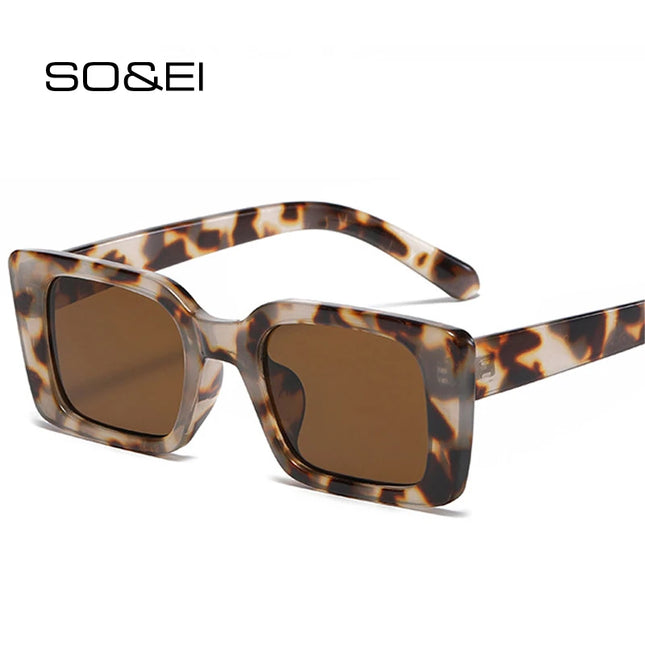 SO&EI Small Rectangle Leopard Sunglasses – Unisex Trendy UV400 Shades