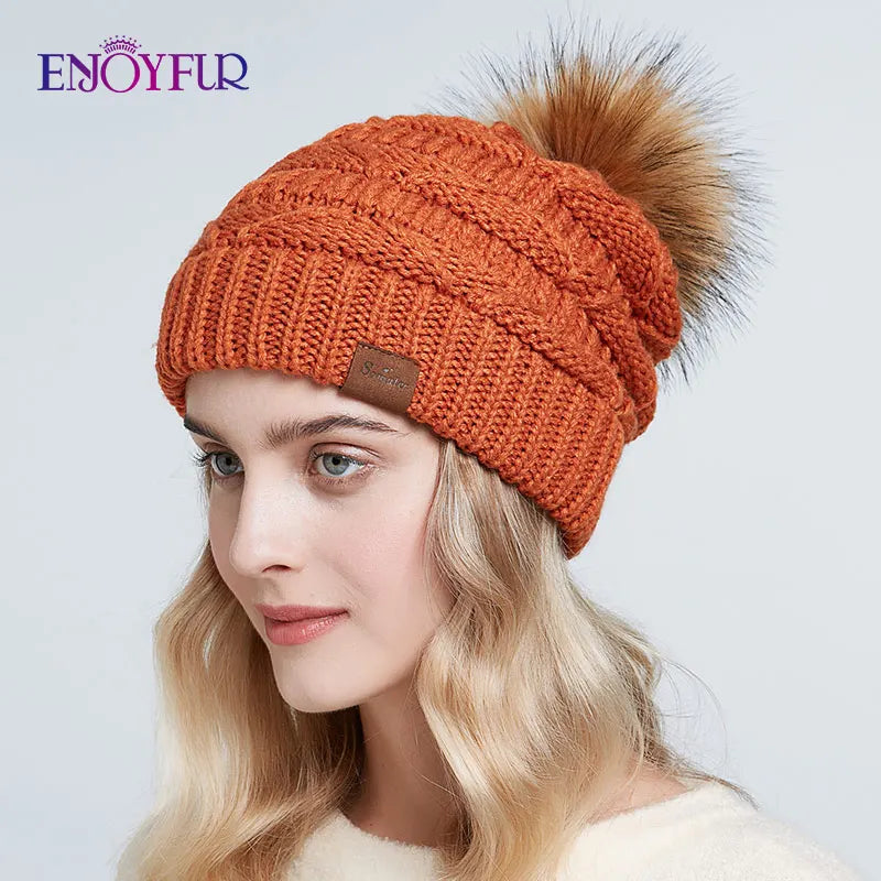 Women’s Faux Fur Pom Slouchy Knit Beanie