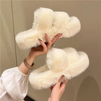 Women's Platform Plush Cotton Slippers – Thick Sole Indoor Fur Slides-HighTouch