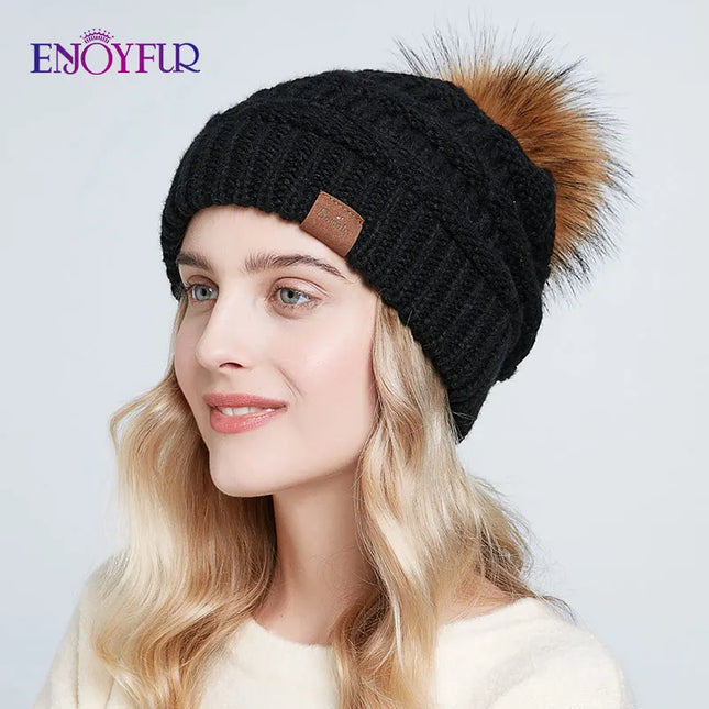 Women’s Faux Fur Pom Slouchy Knit Beanie