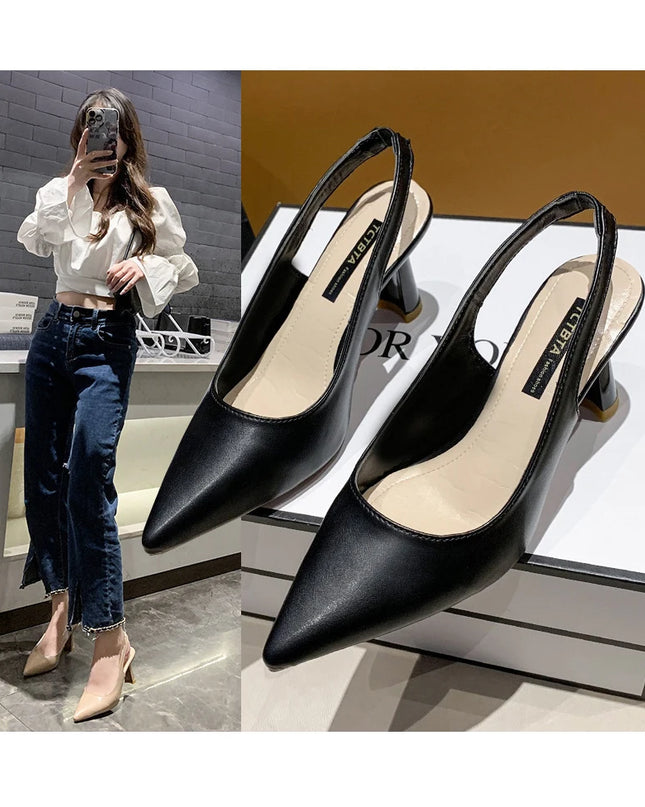 Women’s Pointed Thin Heel Sandals | Shallow Mouth Slip-On Summer Heel
