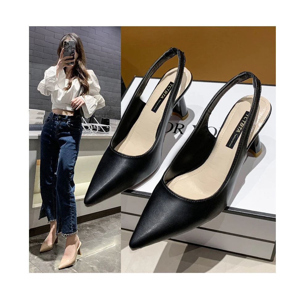 Women’s Pointed Thin Heel Sandals | Shallow Mouth Slip-On Summer Heel-HighTouch