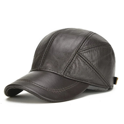 Genuine Leather Earflap Baseball Cap – Real Cowhide Winter Warmth