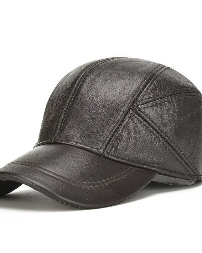 Genuine Leather Earflap Baseball Cap – Real Cowhide Winter Warmth