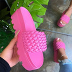 Women’s Braided Platform Sandals – Fashion Flat Open Toe Summer Slippers-HighTouch