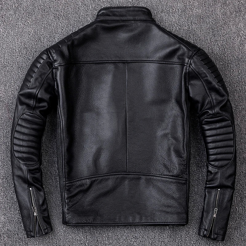 Premium Genuine Cowhide Leather Biker Jacket - Vintage Motorcycle Style, Durable & Classic-HighTouch